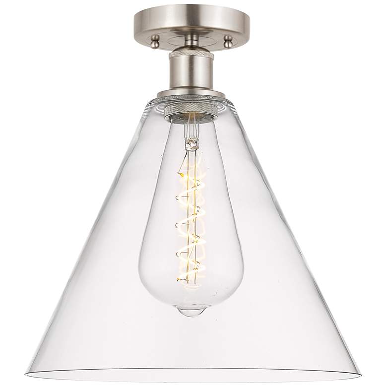 Image 1 Edison Berkshire 12" Semi-Flush Mount - Brushed Satin Nickel - Clear