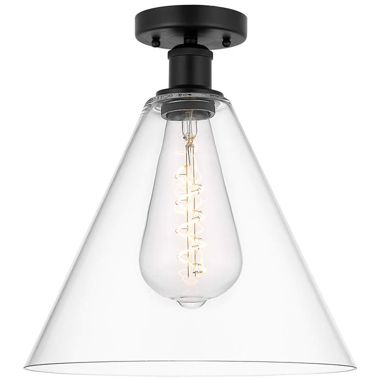Image 1 Edison Berkshire  12" Semi-Flush Mount - Matte Black - Clear Shade