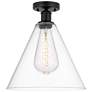 Edison Berkshire  12" Semi-Flush Mount - Matte Black - Clear Shade