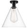 Edison Berkshire  12" Semi-Flush Mount - Matte Black - Clear Shade