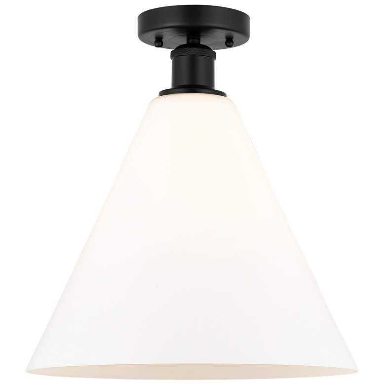 Image 1 Edison Berkshire 12" Semi-Flush Mount - Matte Black - Matte White Sha