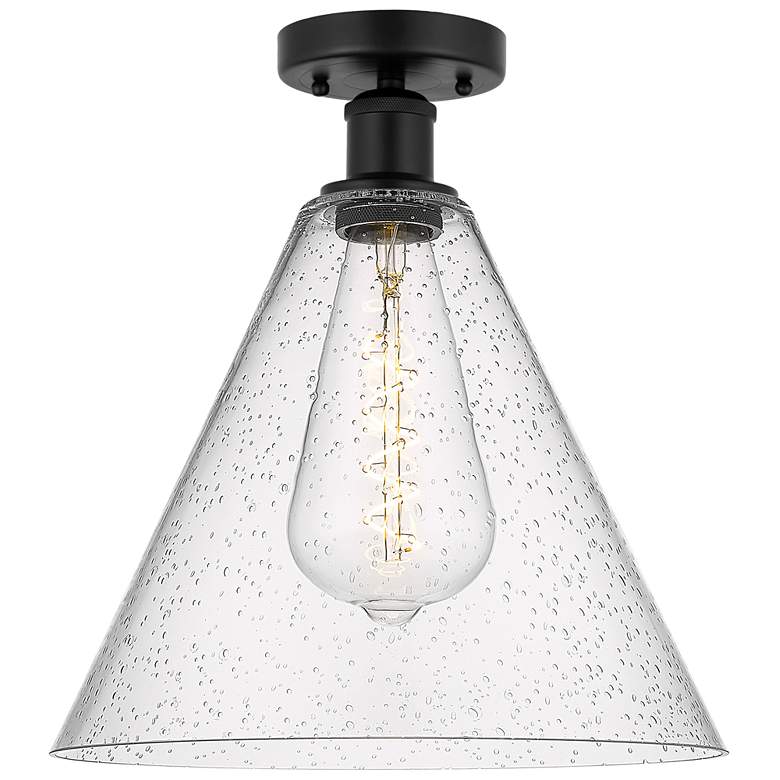 Image 1 Edison Berkshire 12" Semi-Flush Mount - Matte Black - Seedy Shade