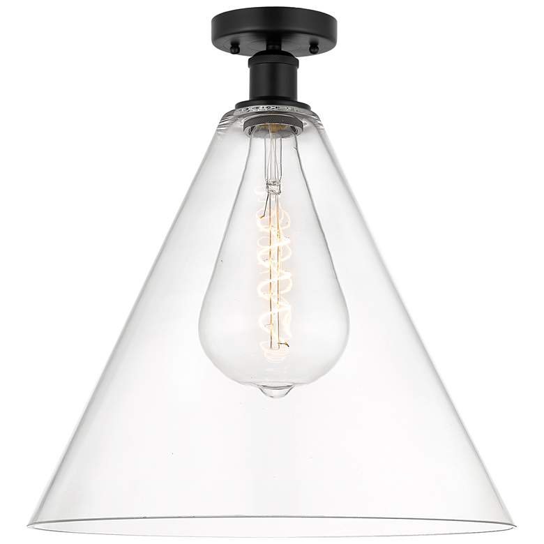 Image 1 Edison Berkshire 16" Semi-Flush Mount - Matte Black - Clear Shade