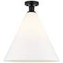 Edison Berkshire  16" Semi-Flush Mount - Matte Black - Matte White Sha