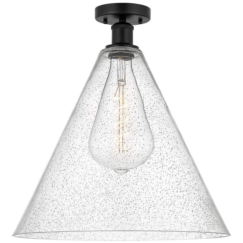 Image 1 Edison Berkshire 16" Semi-Flush Mount - Matte Black - Seedy Shade