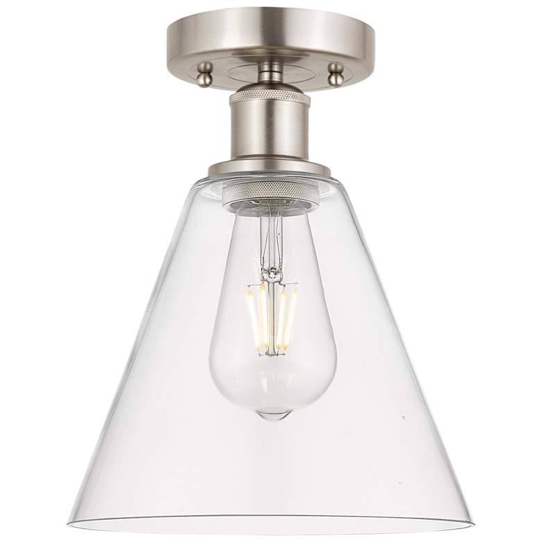 Image 1 Edison Berkshire 8" Semi-Flush Mount - Brushed Satin Nickel - Clear S