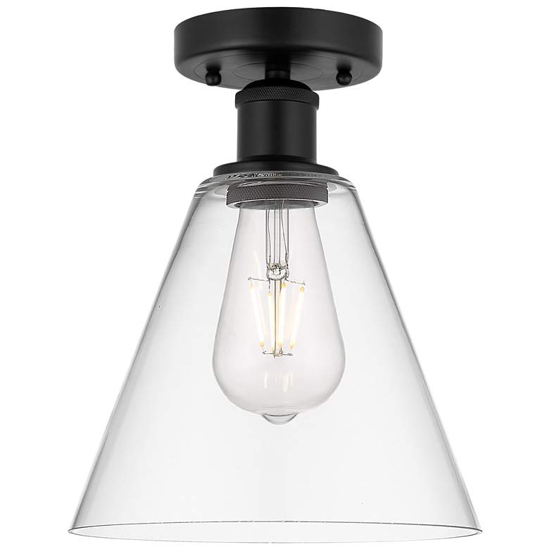 Image 1 Edison Berkshire 8" Semi-Flush Mount - Matte Black - Clear Shade