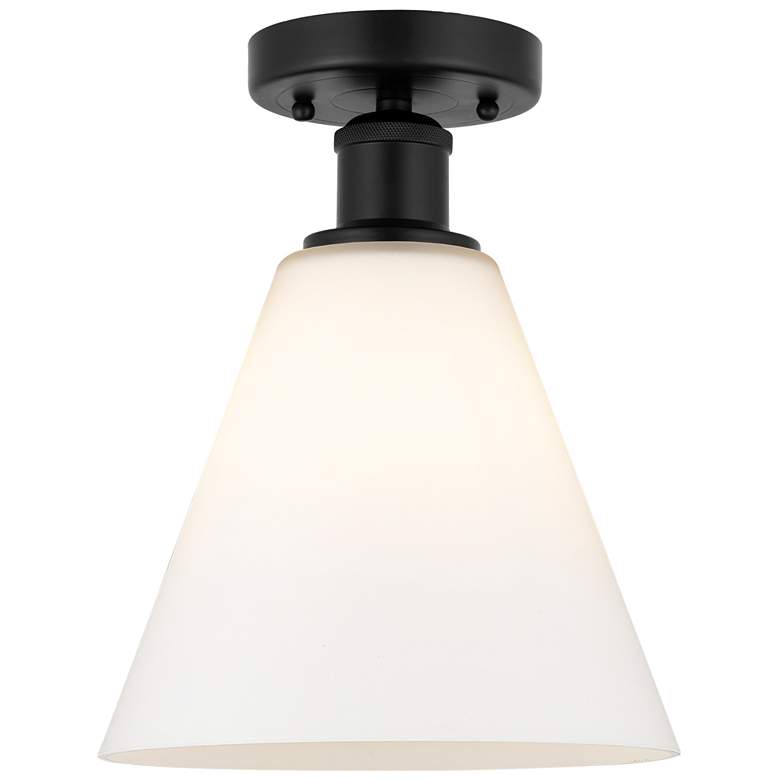 Image 1 Edison Berkshire 8" Semi-Flush Mount - Matte Black - Matte White Shad