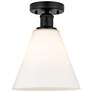 Edison Berkshire  8" Semi-Flush Mount - Matte Black - Matte White Shad