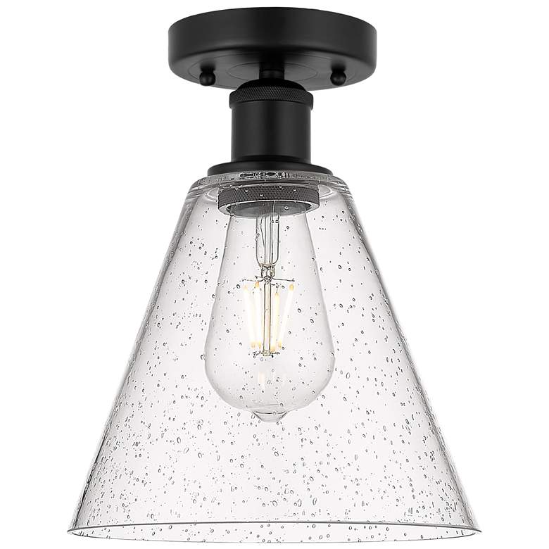Image 1 Edison Berkshire 8" Semi-Flush Mount - Matte Black - Seedy Shade