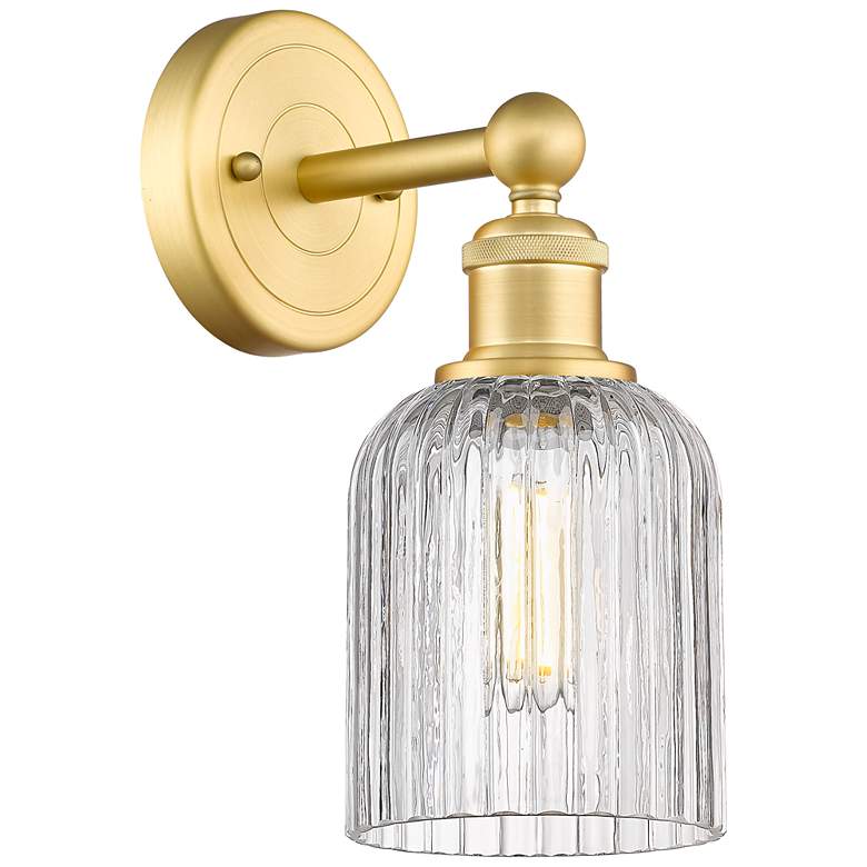 Image 1 Edison Bridal Veil 11.25" High Satin Gold Sconce With Clear Shade