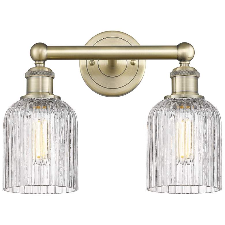 Image 1 Edison Bridal Veil 14" Wide 2 Light Antique Brass Bath Light w/ Clear