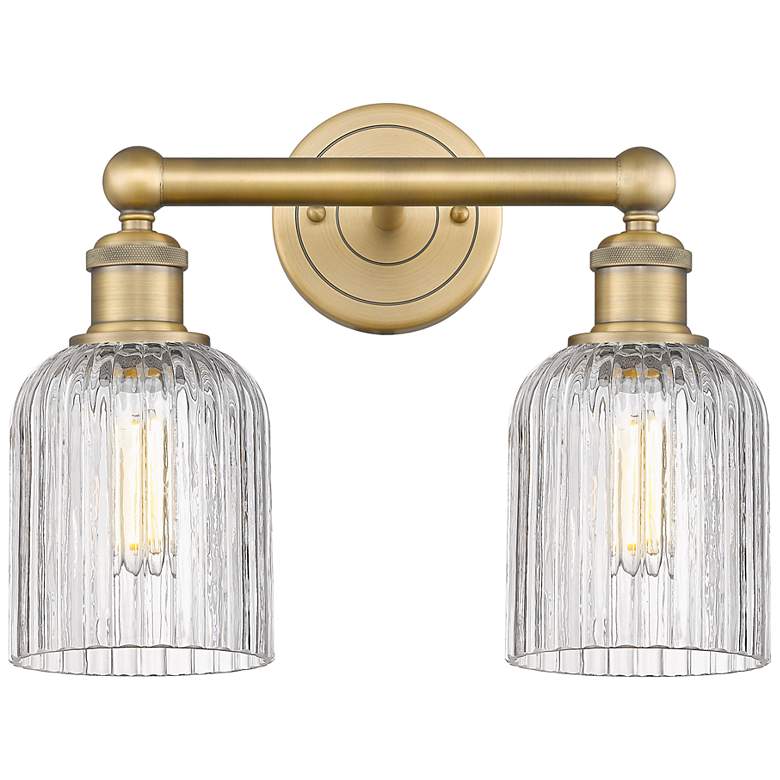 Image 1 Edison Bridal Veil 14" Wide 2 Light Brushed Brass Bath Light w/ Clear