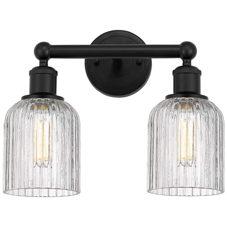 Image 1 Edison Bridal Veil 14" Wide 2 Light Matte Black Bath Light With Clear
