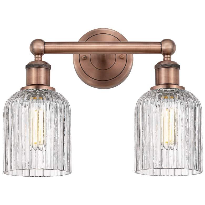 Image 1 Edison Bridal Veil 14"W 2 Light Antique Copper Bath Light w/ Clear Sha