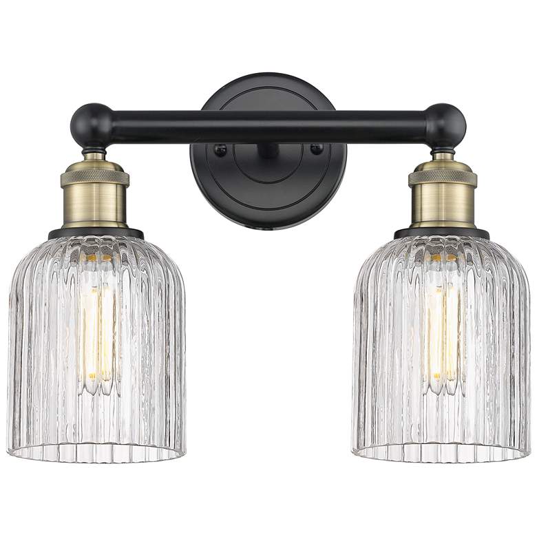 Image 1 Edison Bridal Veil 14"W 2 Light Black Brass Bath Light w/ Clear Shade