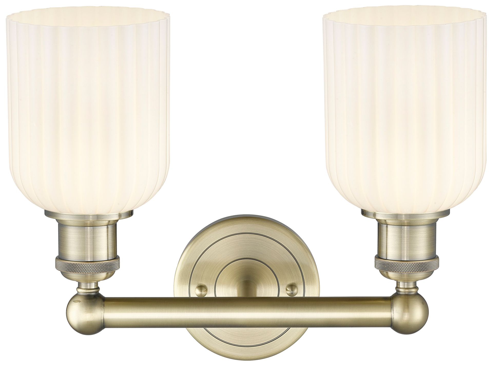 Image 2 Edison Bridal Veil 2 Light 14" Bath Vanity Antique Brass Gloss White Shade more views