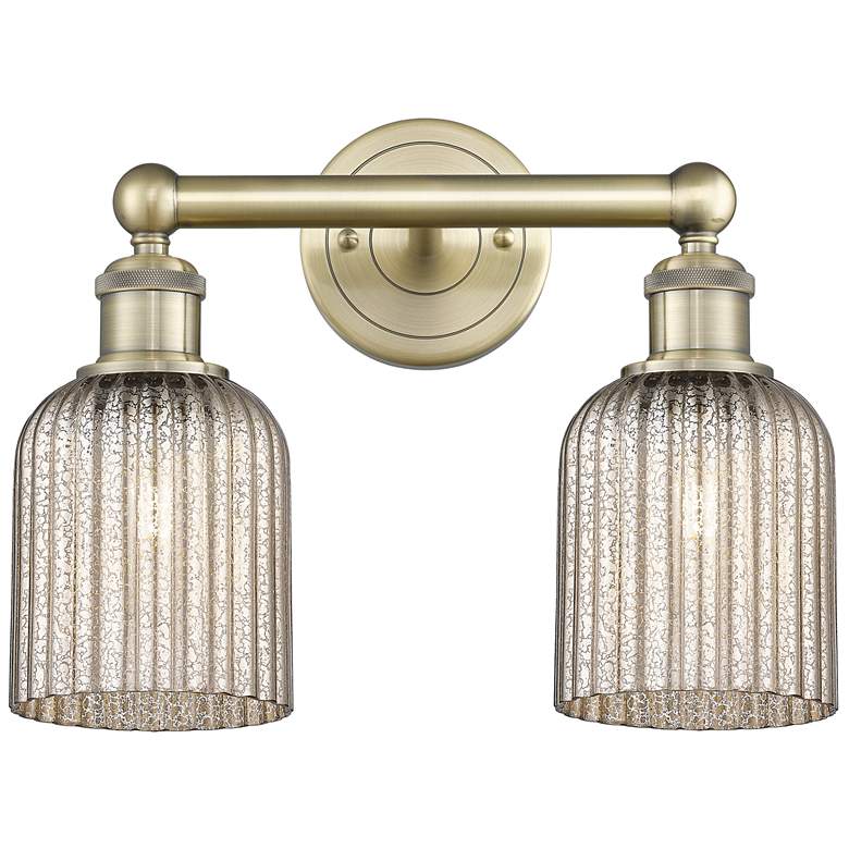 Image 1 Edison Bridal Veil 2 Light 14" Bath Vanity Antique Brass Mercury Shade