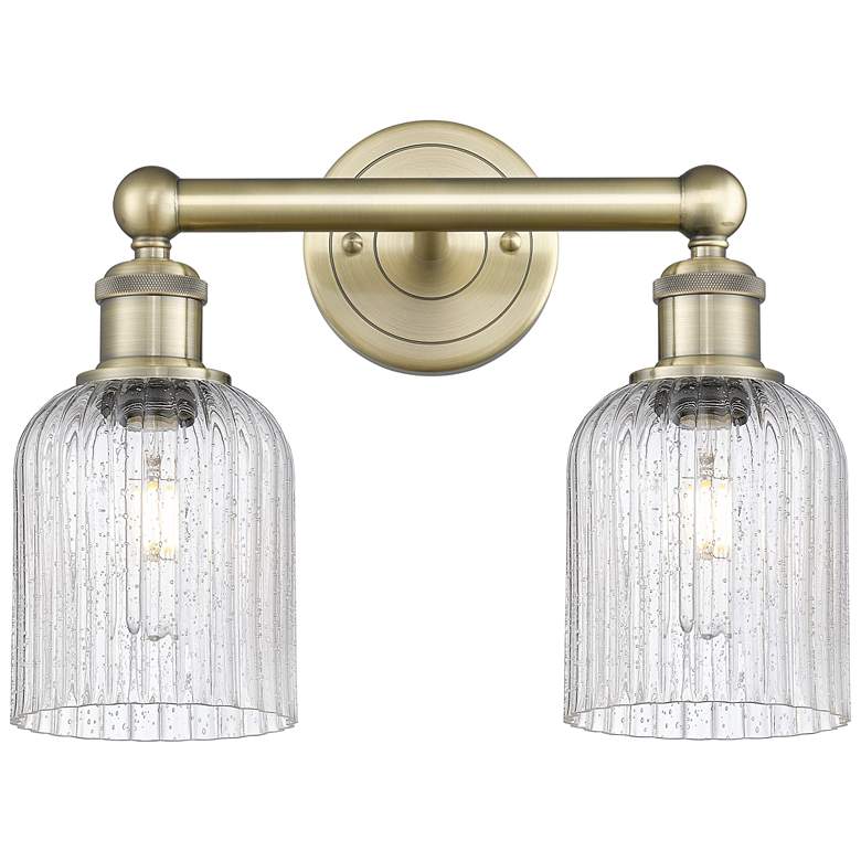 Image 1 Edison Bridal Veil 2 Light 14" Bath Vanity Antique Brass Seedy Shade