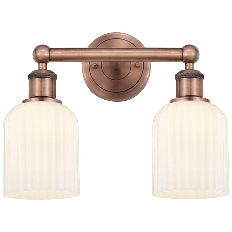 Image 1 Edison Bridal Veil 2 Light 14" Bath Vanity Antique Copper Gloss White Shade