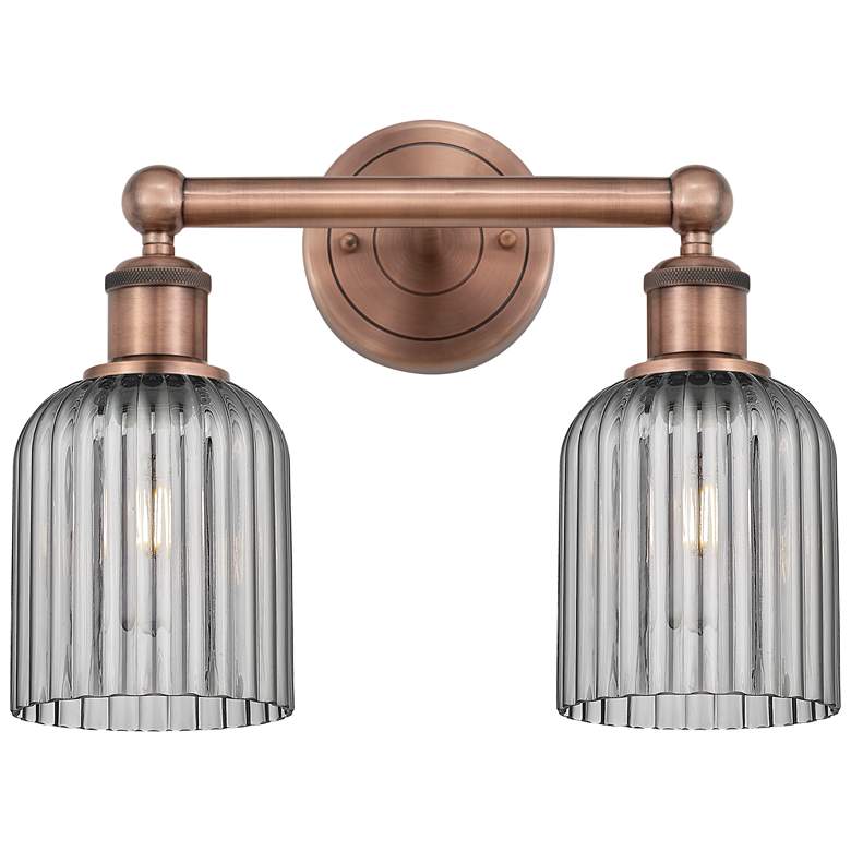 Image 1 Edison Bridal Veil 2 Light 14" Bath Vanity Antique Copper Light Smoke Shade