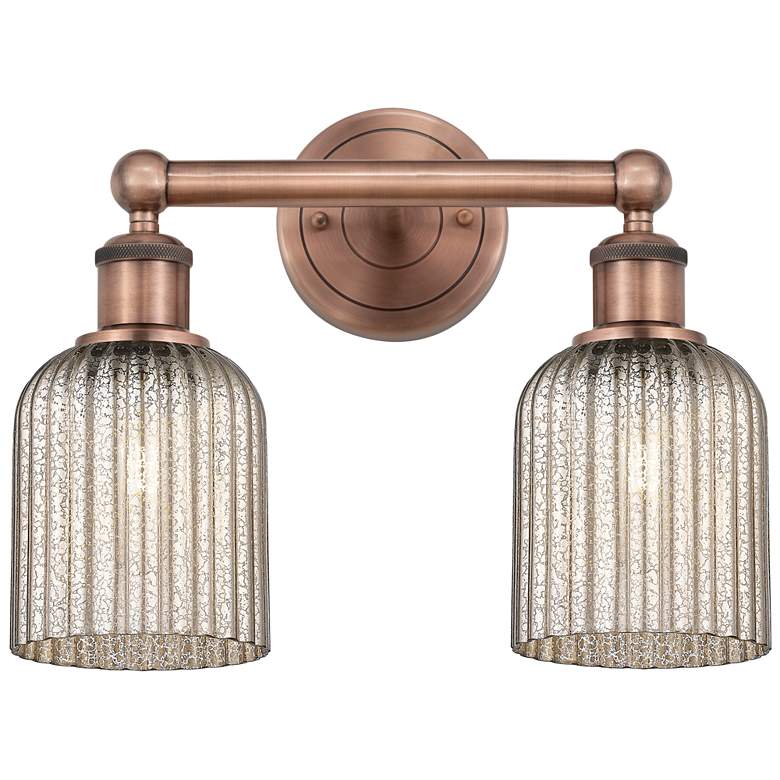 Image 1 Edison Bridal Veil 2 Light 14" Bath Vanity Antique Copper Mercury Shade