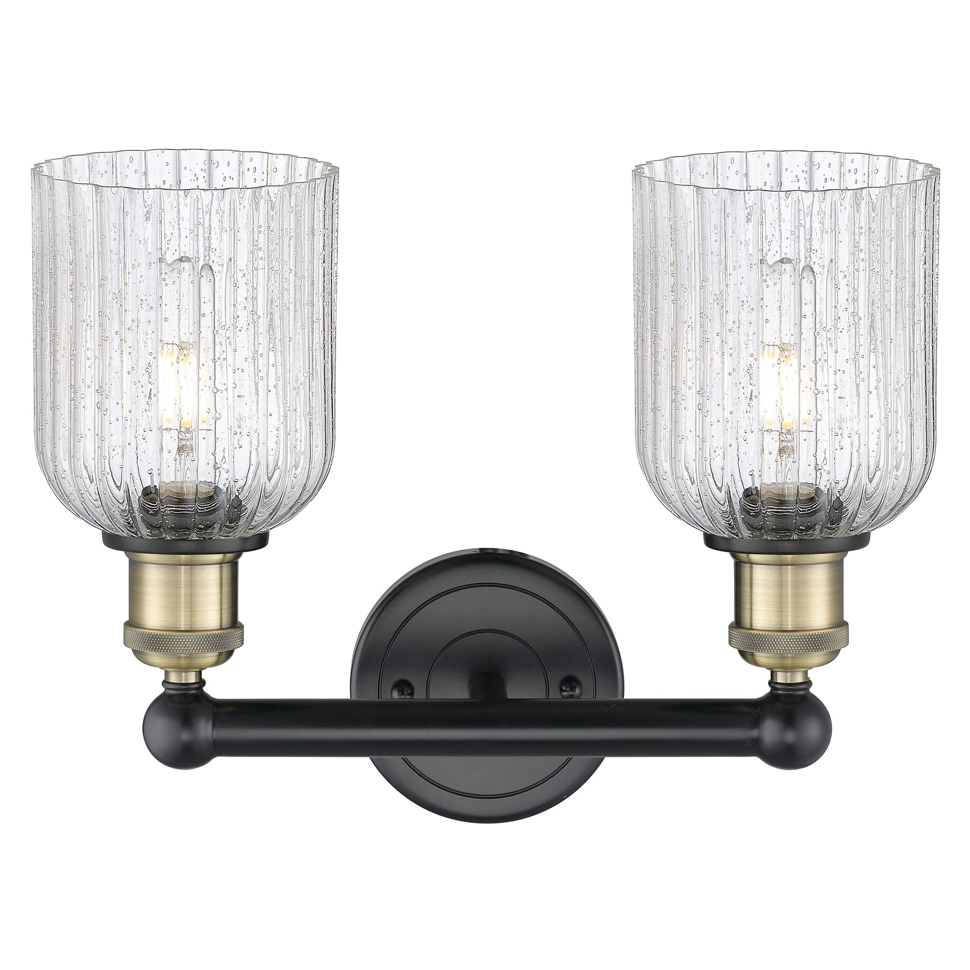 Image 2 Edison Bridal Veil 2 Light 14" Bath Vanity Black Antique Brass Seedy Shade more views