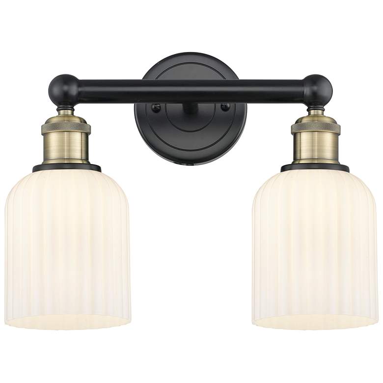 Image 1 Edison Bridal Veil 2 Light 14" Bath Vanity Black Brass Gloss White Shade