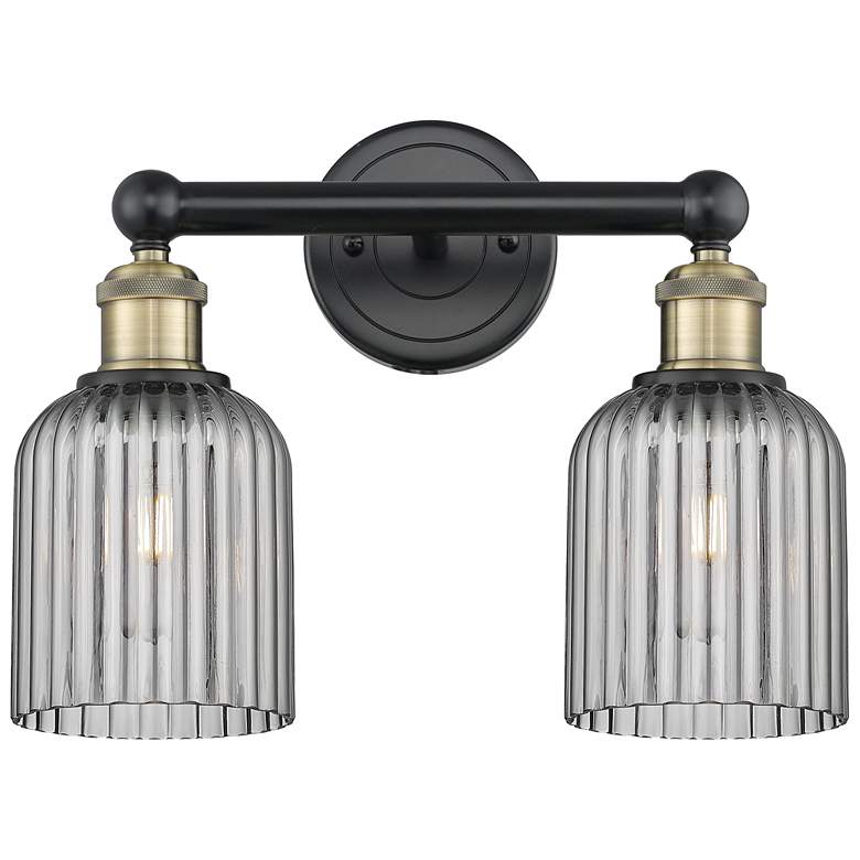 Image 1 Edison Bridal Veil 2 Light 14" Bath Vanity Black Brass Light Smoke Shade