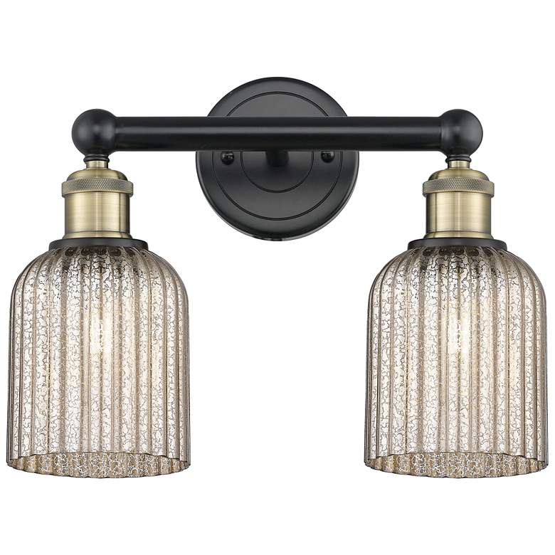 Image 1 Edison Bridal Veil 2 Light 14" Bath Vanity Black Brass Mercury Shade