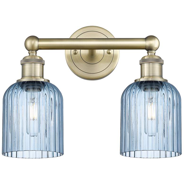 Image 1 Edison Bridal Veil 2 Light 14" Bath Vanity   Brass Princess Blue Shade