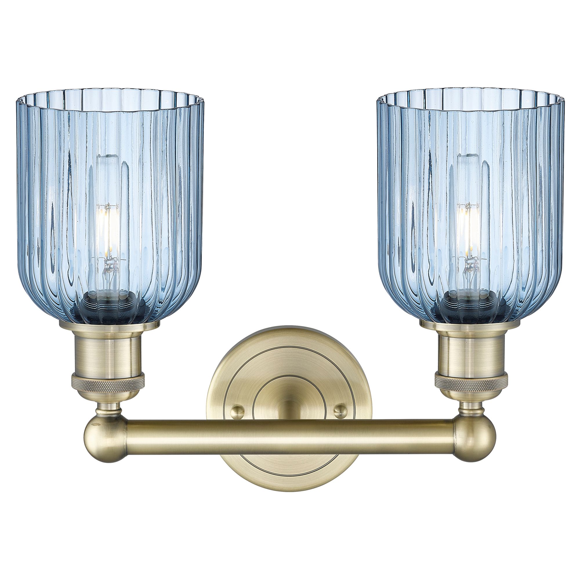 Image 2 Edison Bridal Veil 2 Light 14" Bath Vanity   Brass Princess Blue Shade more views