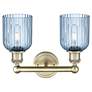 Edison Bridal Veil 2 Light 14" Bath Vanity   Brass Princess Blue Shade