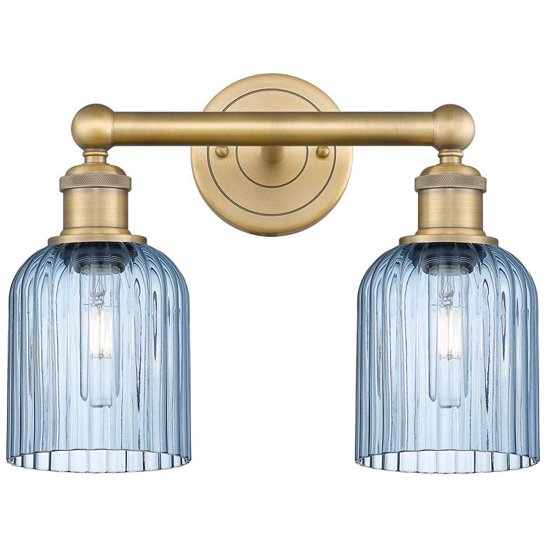 Image 1 Edison Bridal Veil 2 Light 14" Bath Vanity Brass Princess Blue Shade