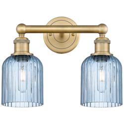 Edison Bridal Veil 2 Light 14" Bath Vanity Brass Princess Blue Shade