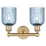 2_Edison Bridal Veil 2 Light 14" Bath Vanity Brass Princess Blue Shade more views