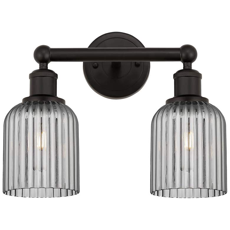 Image 1 Edison Bridal Veil 2 Light 14" Bath Vanity Bronze Light Smoke Shade