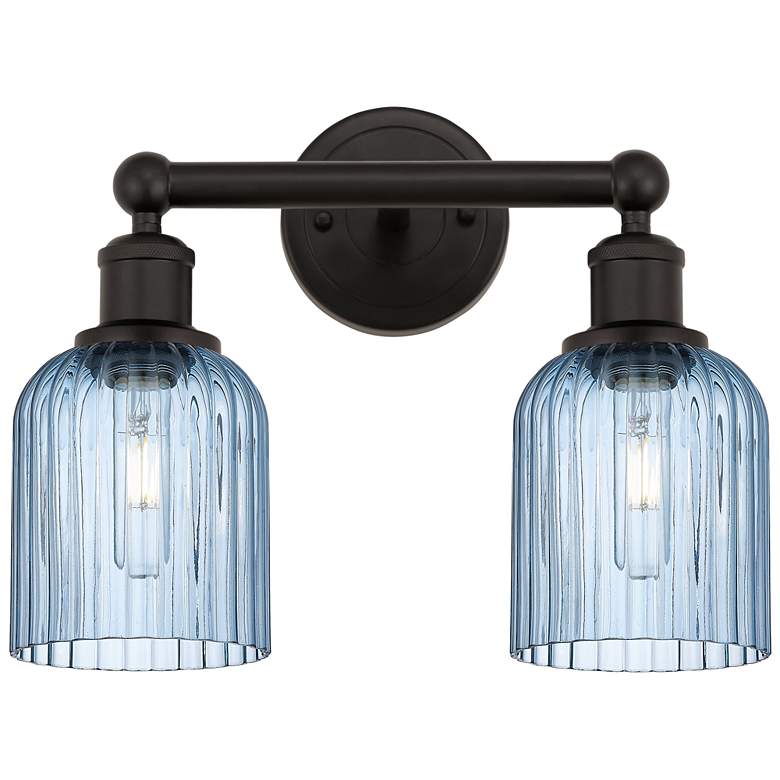 Image 1 Edison Bridal Veil 2 Light 14" Bath Vanity Bronze Princess Blue Shade