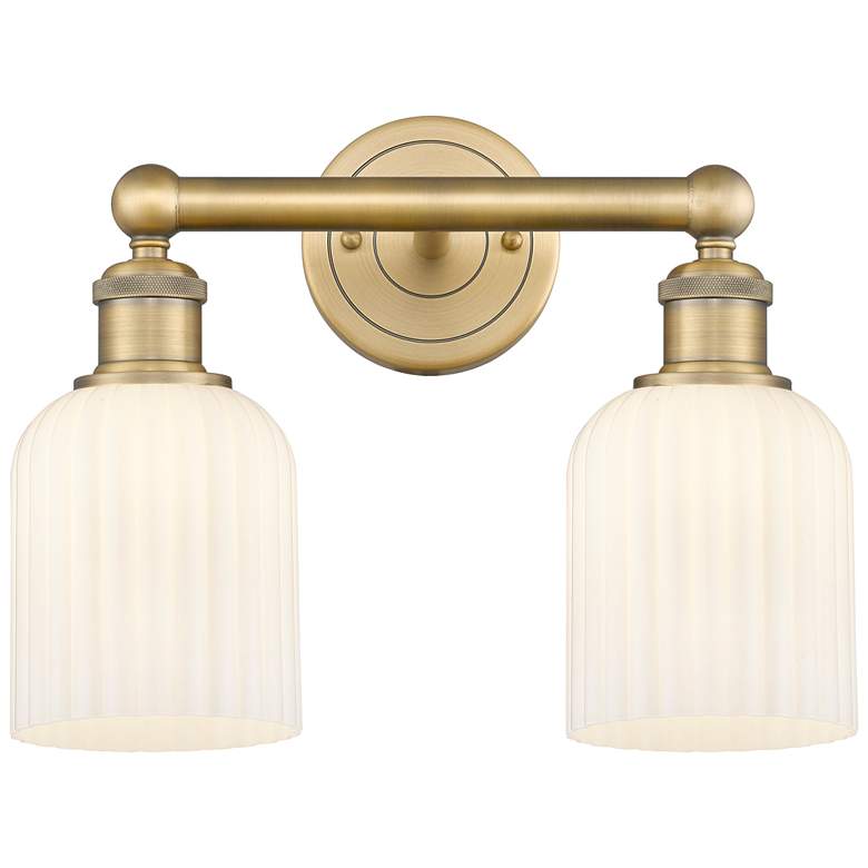 Image 1 Edison Bridal Veil 2 Light 14" Bath Vanity Brushed Brass Gloss White Shade