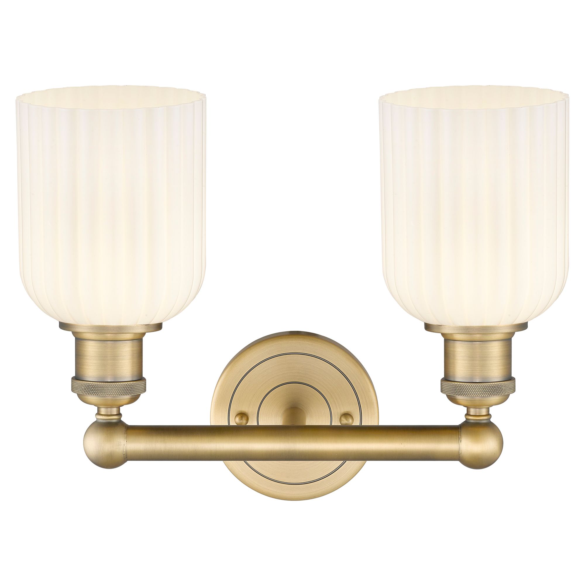 Image 2 Edison Bridal Veil 2 Light 14" Bath Vanity Brushed Brass Gloss White Shade more views