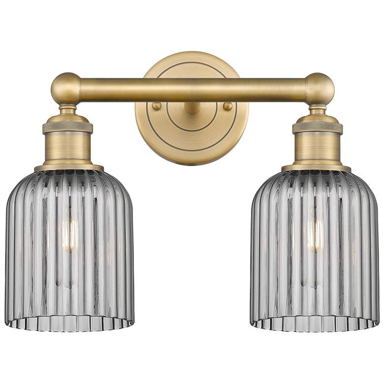 Image 1 Edison Bridal Veil 2 Light 14" Bath Vanity Brushed Brass Light Smoke Shade