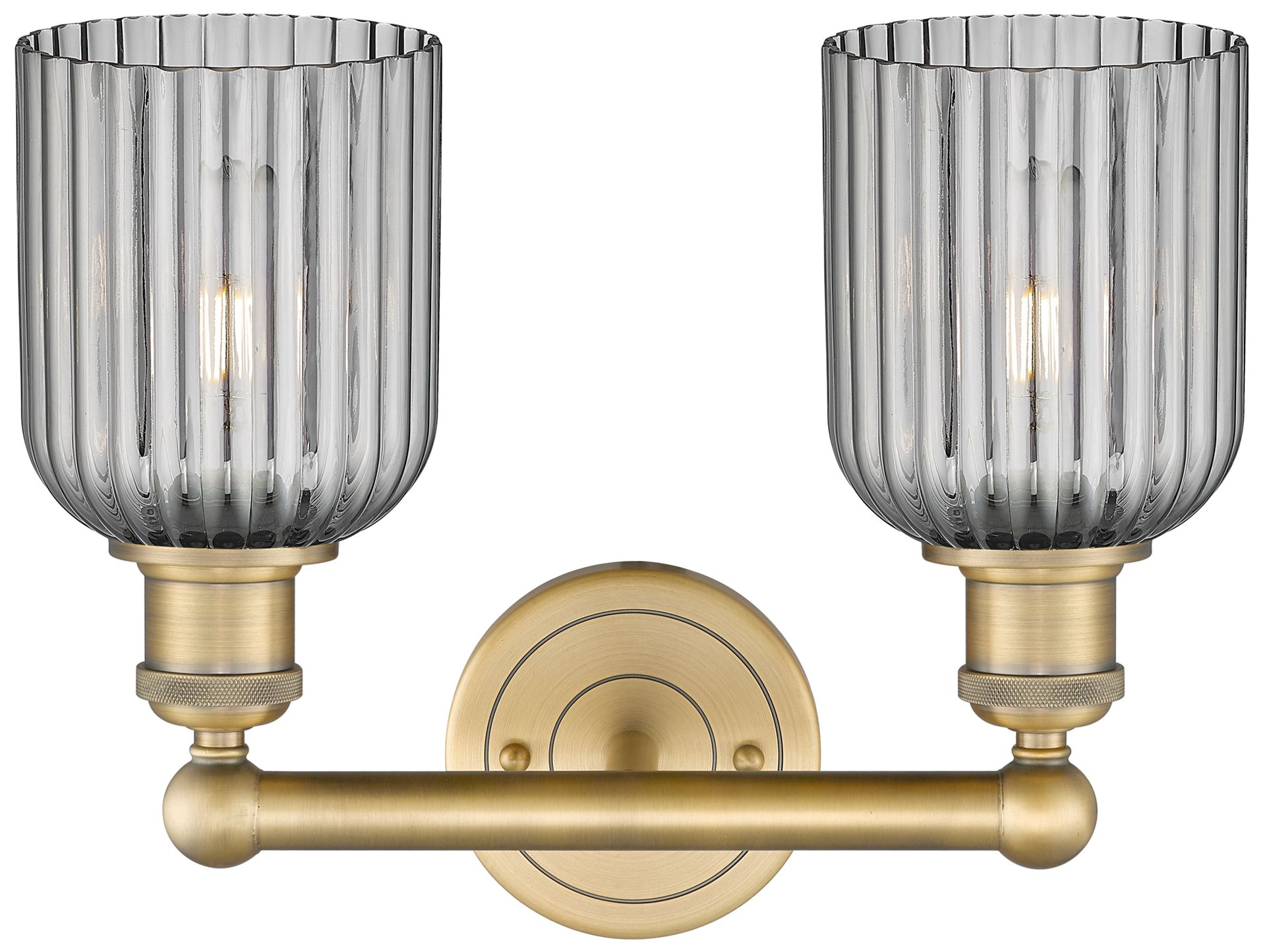 Image 2 Edison Bridal Veil 2 Light 14" Bath Vanity Brushed Brass Light Smoke Shade more views