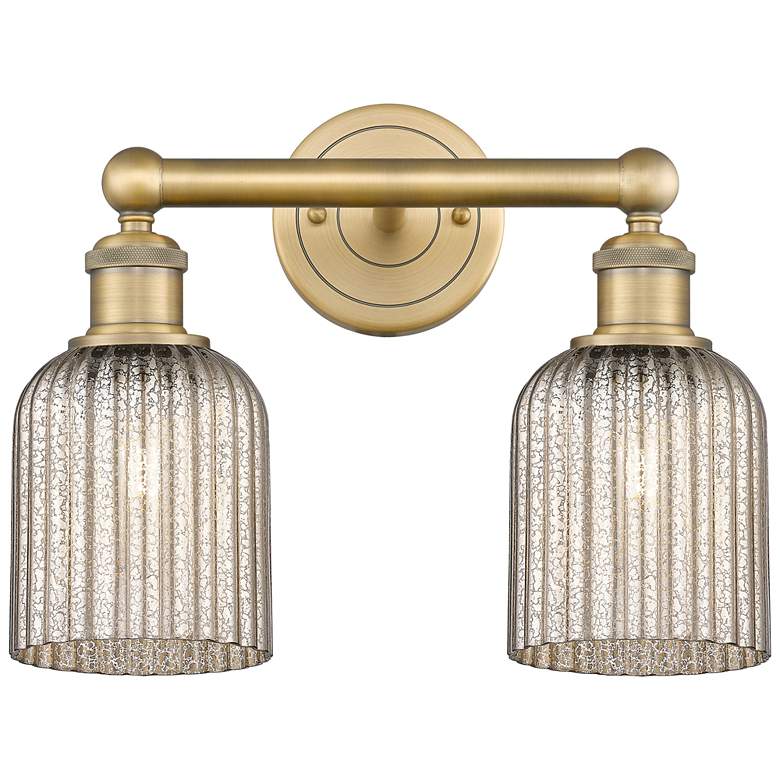 Image 1 Edison Bridal Veil 2 Light 14" Bath Vanity Brushed Brass Mercury Shade