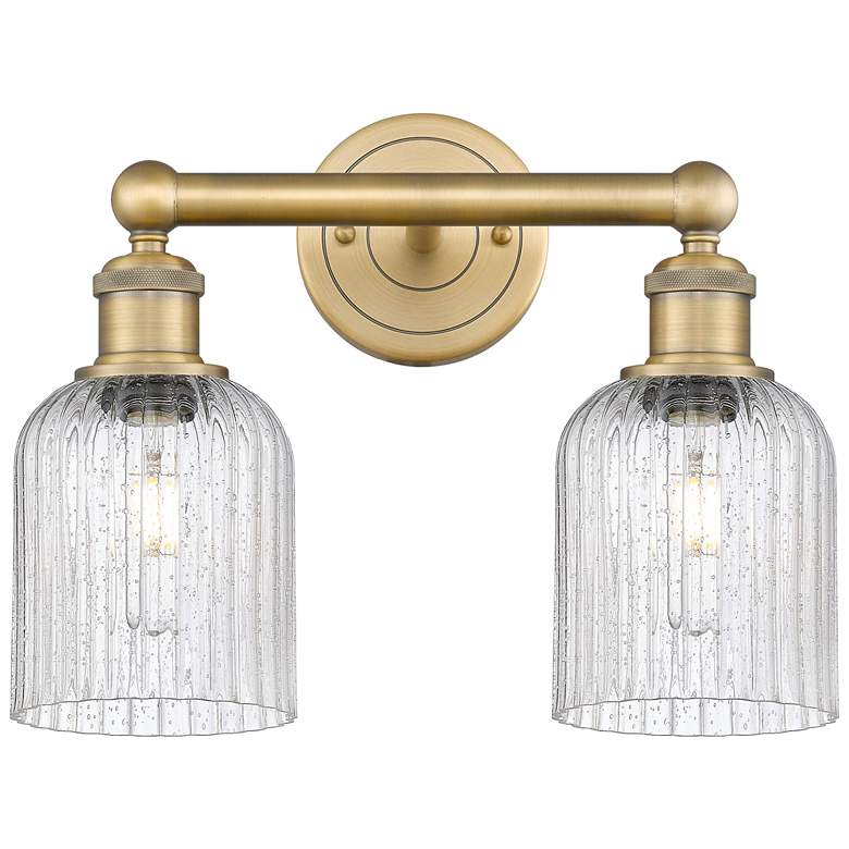 Image 1 Edison Bridal Veil 2 Light 14" Bath Vanity Brushed Brass Seedy Shade