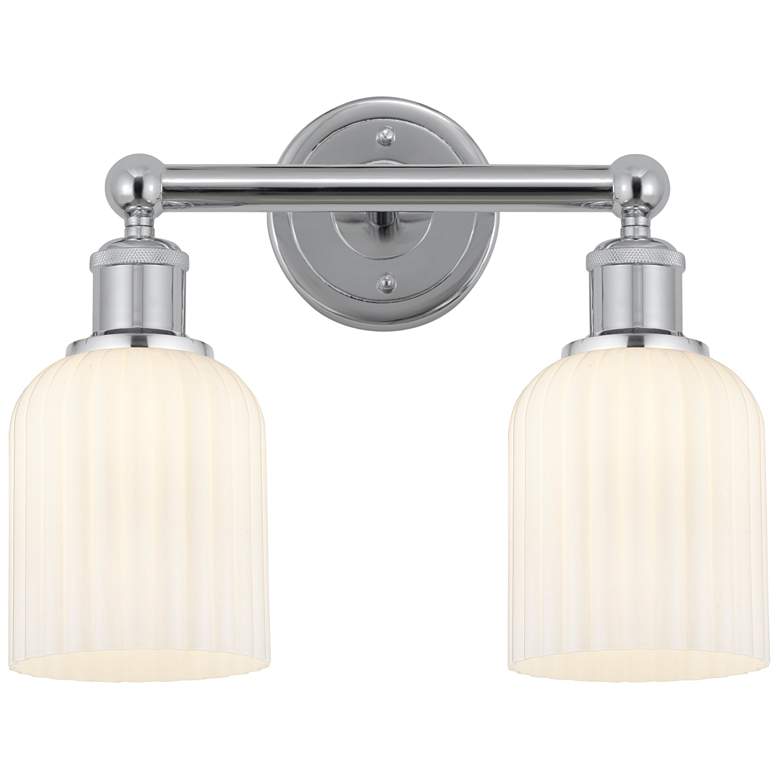 Image 1 Edison Bridal Veil 2 Light 14" Bath Vanity Chrome Gloss White Shade
