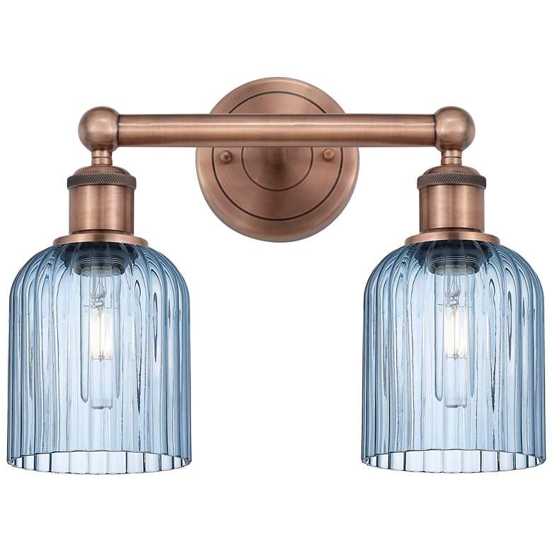 Image 1 Edison Bridal Veil 2 Light 14" Bath Vanity Copper Princess Blue Shade