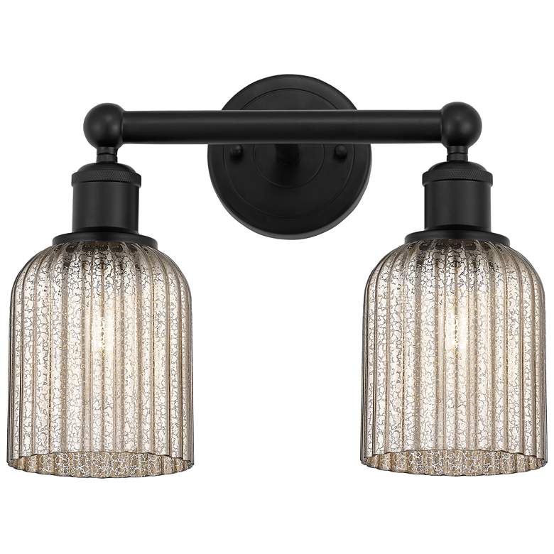Image 1 Edison Bridal Veil 2 Light 14" Bath Vanity Matte Black Mercury Shade