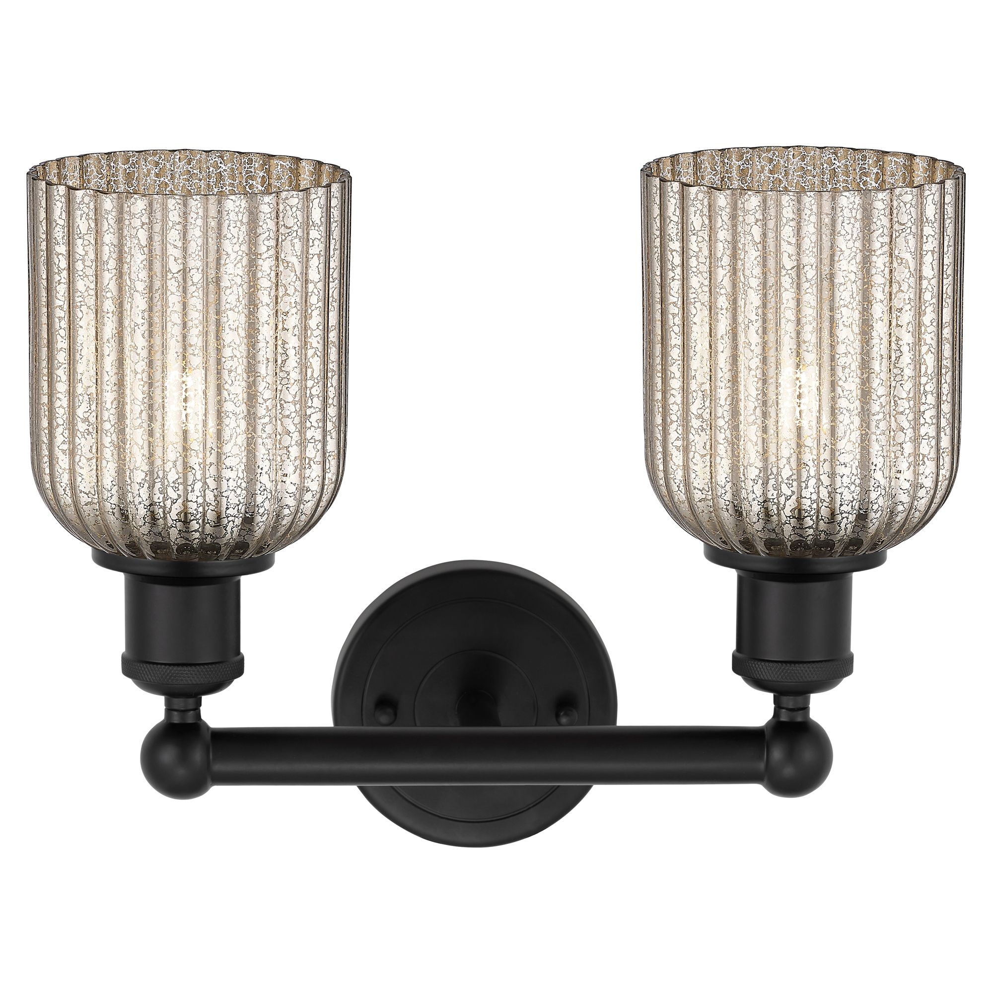 Image 2 Edison Bridal Veil 2 Light 14" Bath Vanity Matte Black Mercury Shade more views