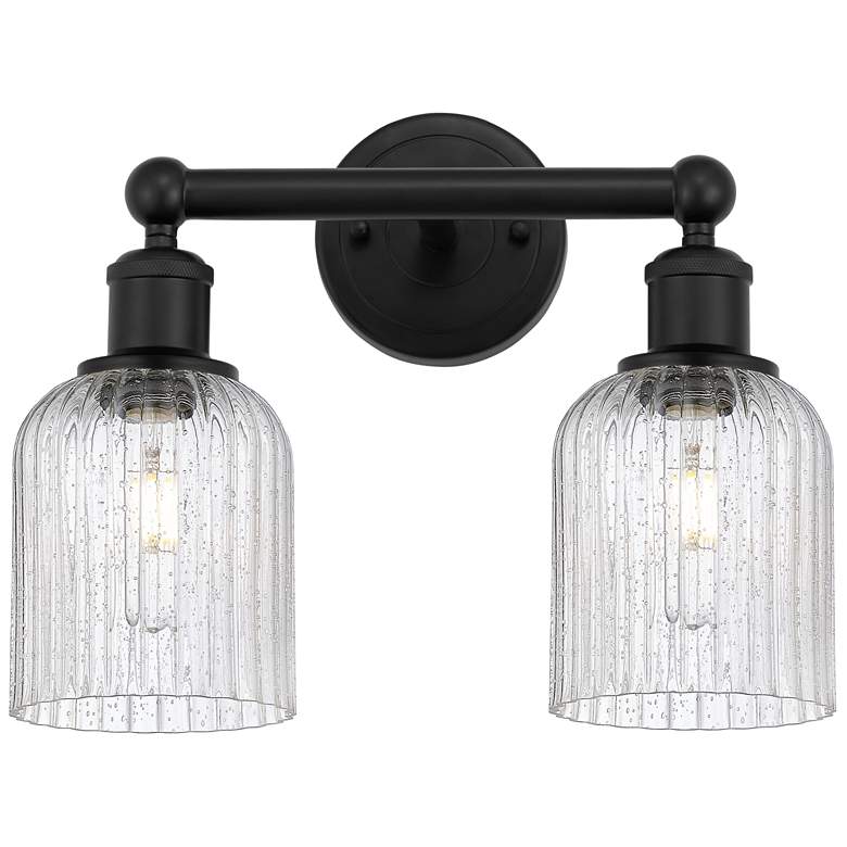 Image 1 Edison Bridal Veil 2 Light 14" Bath Vanity Matte Black Seedy Shade
