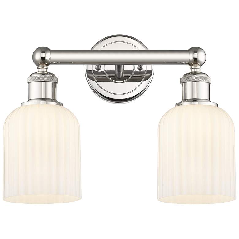 Image 1 Edison Bridal Veil 2 Light 14" Bath Vanity Nickel Gloss White Shade